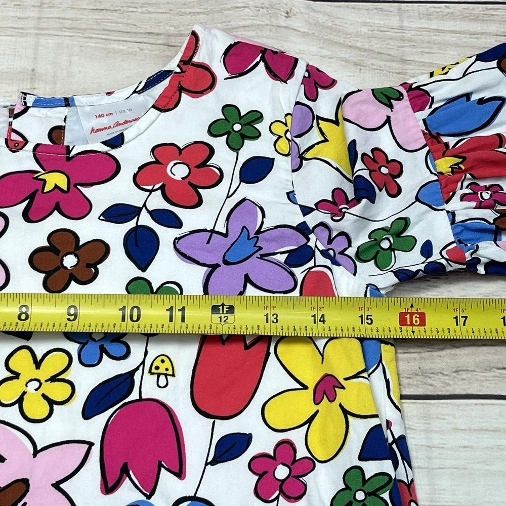 Hanna Andersson Girls Sz 10 Floral Mushroom Printed Mini Dress Bell‎ Sleeve